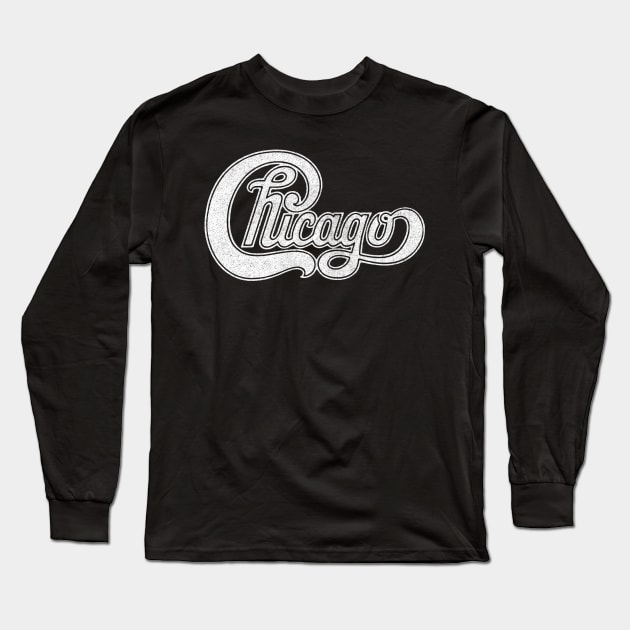 Chicago / Retro Styled Faded Design (White) Long Sleeve T-Shirt by CultOfRomance